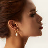 Simple Ins Style Stainless Steel Earrings With Natural Freshwater Pearl Pendant Electroplated Geometric Design For Women