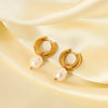 Simple Ins Style Stainless Steel Earrings With Natural Freshwater Pearl Pendant Electroplated Geometric Design For Women