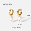 Simple Ins Style Stainless Steel Earrings With Natural Freshwater Pearl Pendant Electroplated Geometric Design For Women