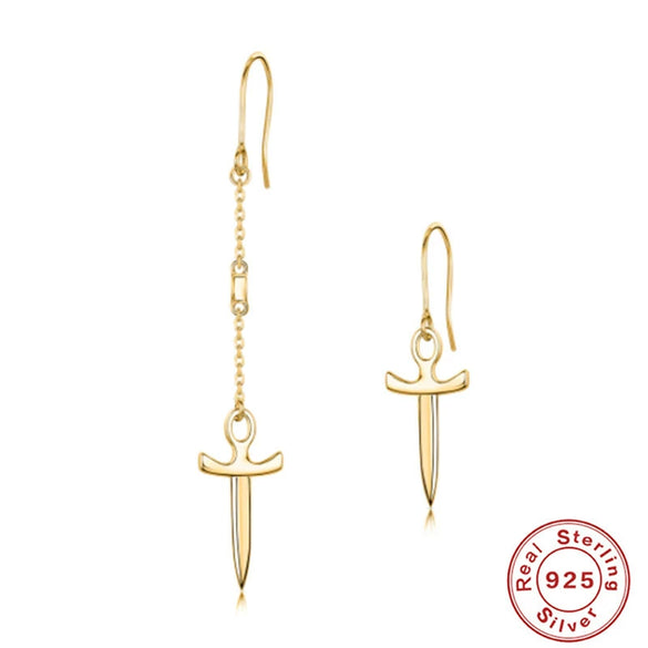Simple Ins Style 925 Sterling Silver Geometric Tassel Dagger Earrings With Electroplating