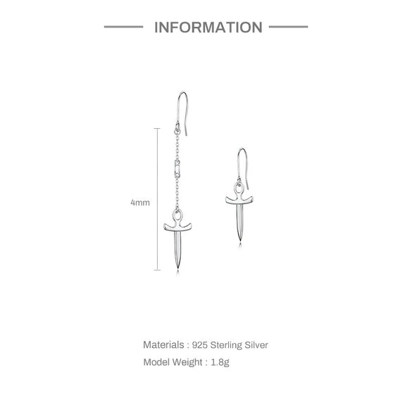 Simple Ins Style 925 Sterling Silver Geometric Tassel Dagger Earrings With Electroplating