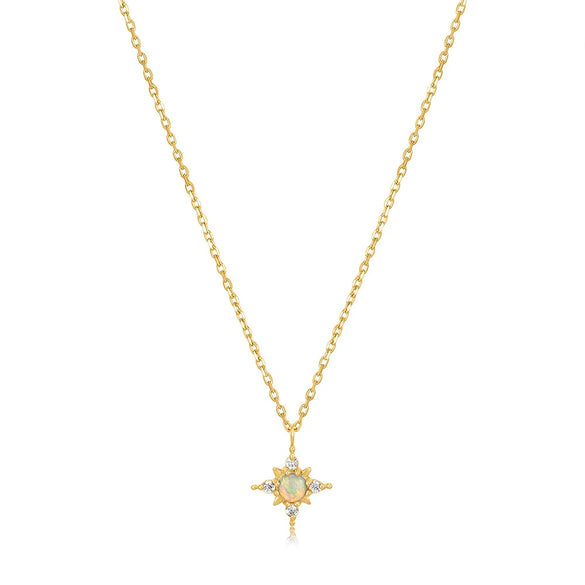 Simple Ins Style Women's Engagement Necklace In 925 Sterling Silver With Octagonal Star Diamond And High Feeling Opal Electroplated