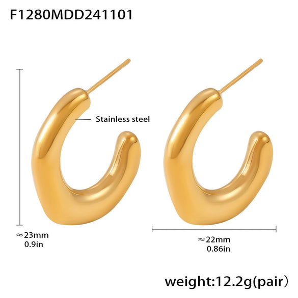 Simple Irregular C Shaped Light Luxury Geometric Stainless Steel Electroplated Casting Women's Earrings