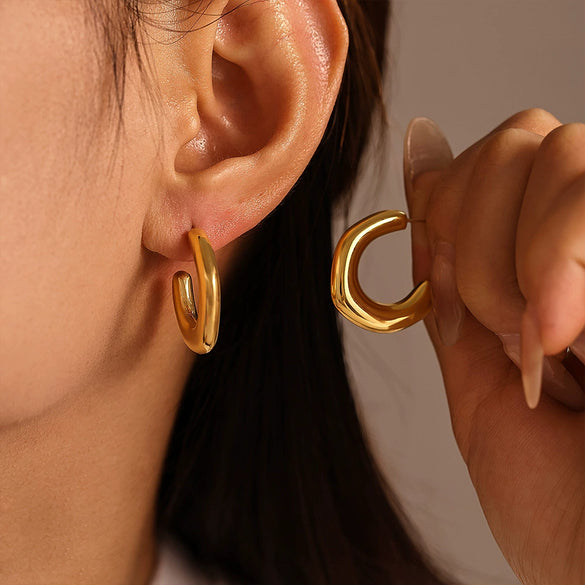 Simple Irregular C Shaped Light Luxury Geometric Stainless Steel Electroplated Casting Women's Earrings