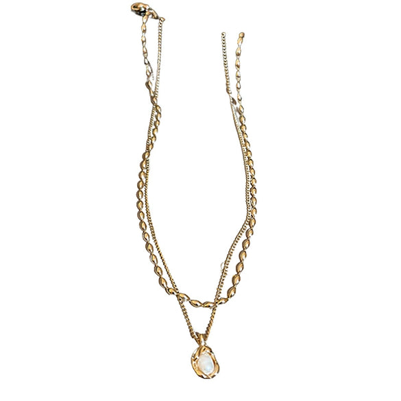 Simple Irregular Pearl Double Layer Handmade Copper Necklace For Women Fashionable And All Match Clavicle Chain With High Grade Temperament