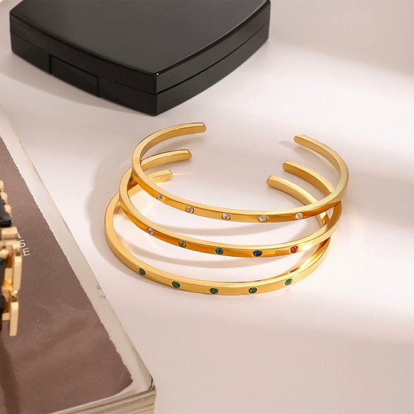 Simple Irregular Stainless Steel Bracelet With Round Diamond Electroplated Jewelry