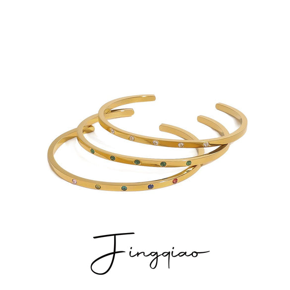 Simple Irregular Stainless Steel Bracelet With Round Diamond Electroplated Jewelry
