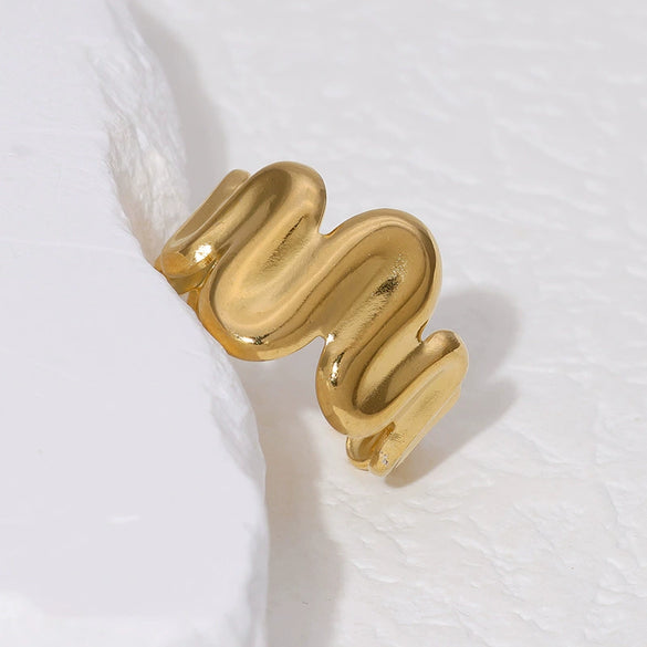 Simple Irregular Stainless Steel 18K Gold Plated Open Ring With Geometric Design And Cold Wind Wave Advanced Sense For Women