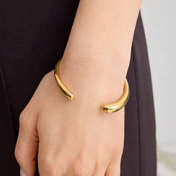Simple Irregular Titanium Steel Open Bracelet 18K Gold Plated Original Design Geometric Style