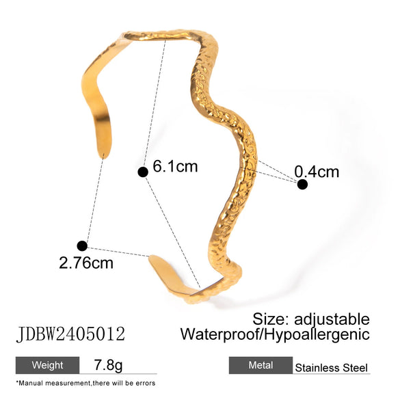 Simple Irregular Titanium Steel Women's Fashion Open Bracelet With Wave And Hammer Pattern Electroplated Stainless Steel