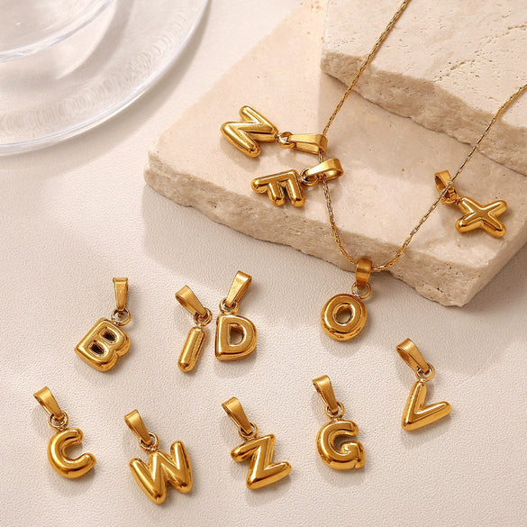 Simple Jewelry Accessories 316L Stainless Steel Mini Bubble Letter Pendant Plated 18K Gold Electroplated