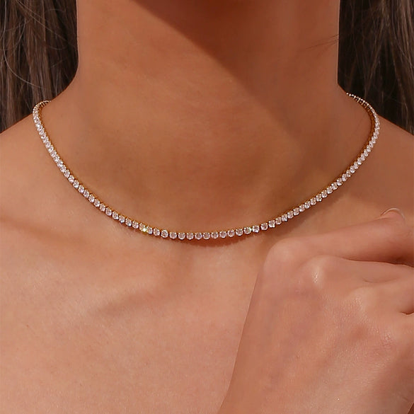 Simple Joker Temperament Women's Jewelry Copper Plated With 18K Gold Micro Zircon Chain Necklace Geometric Design Electroplating