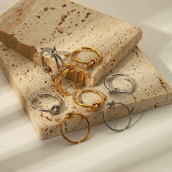 Simple Knotted Stainless Steel Opening Ring With Vacuum Real Gold Electroplating In Pvd Furnace