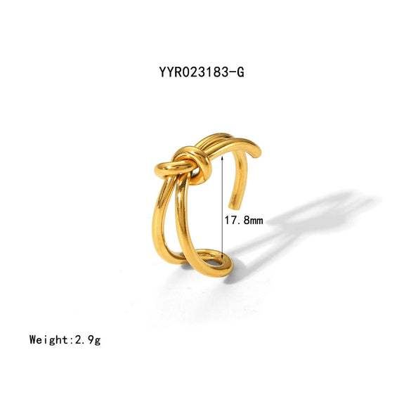 Simple Knotted Stainless Steel Opening Ring With Vacuum Real Gold Electroplating In Pvd Furnace