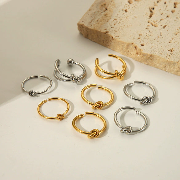 Simple Knotted Stainless Steel Opening Ring With Vacuum Real Gold Electroplating In Pvd Furnace