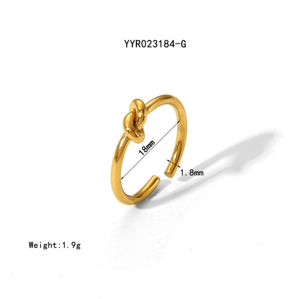 Simple Knotted Stainless Steel Opening Ring With Vacuum Real Gold Electroplating In Pvd Furnace