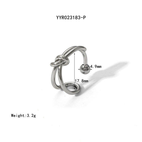 Simple Knotted Stainless Steel Opening Ring With Vacuum Real Gold Electroplating In Pvd Furnace