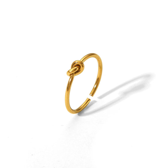 Simple Knotted Stainless Steel Opening Ring With Vacuum Real Gold Electroplating In Pvd Furnace