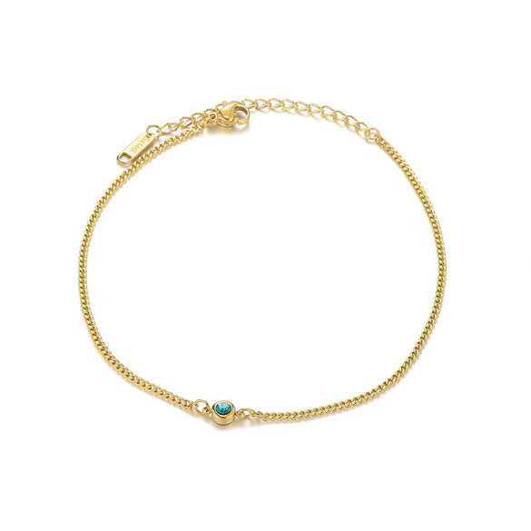 Simple Ladies Stainless Steel Gold Plated Anklet With Colorful Birthstone And Geometric Pattern