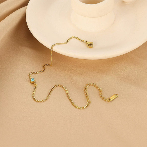 Simple Ladies Stainless Steel Gold Plated Anklet With Colorful Birthstone And Geometric Pattern