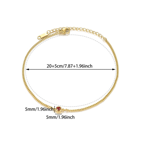 Simple Ladies Stainless Steel Gold Plated Anklet With Colorful Birthstone And Geometric Pattern