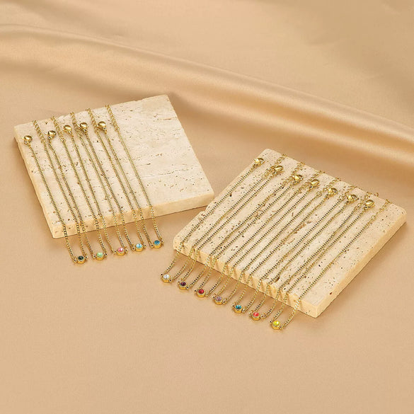 Simple Ladies Stainless Steel Gold Plated Anklet With Colorful Birthstone And Geometric Pattern