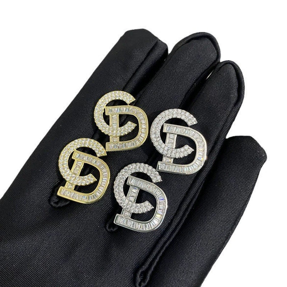 Simple Letter Light Luxury Super Shiny Stud Earrings Copper Real Gold Plated