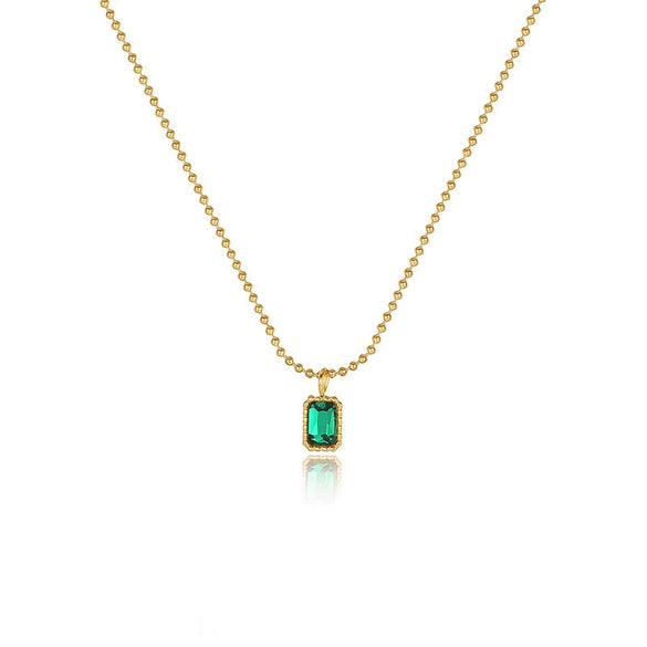 Simple Light Luxury Emerald Single Diamond Titanium Steel Women's Necklace With Geometric Design