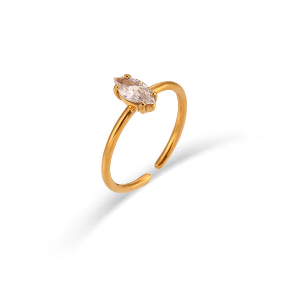 Simple Light Luxury Fashion Open Ring Jewelry In Stainless Steel With Horse Eye Zircon And Electroplating Treatment