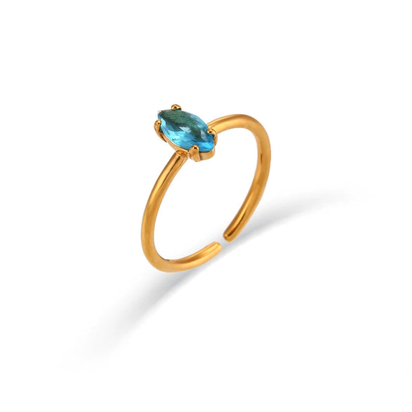 Simple Light Luxury Fashion Open Ring Jewelry In Stainless Steel With Horse Eye Zircon And Electroplating Treatment