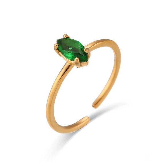 Simple Light Luxury Fashion Open Ring Jewelry In Stainless Steel With Horse Eye Zircon And Electroplating Treatment