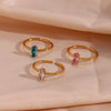 Simple Light Luxury Fashion Open Ring Jewelry In Stainless Steel With Horse Eye Zircon And Electroplating Treatment