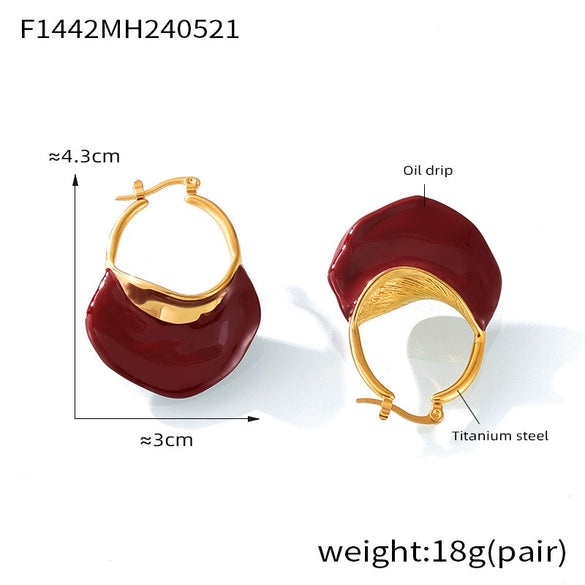 Simple Light Luxury Geometric Stainless Steel Earrings With Glaze Ear Buckle And Electroplating For Women