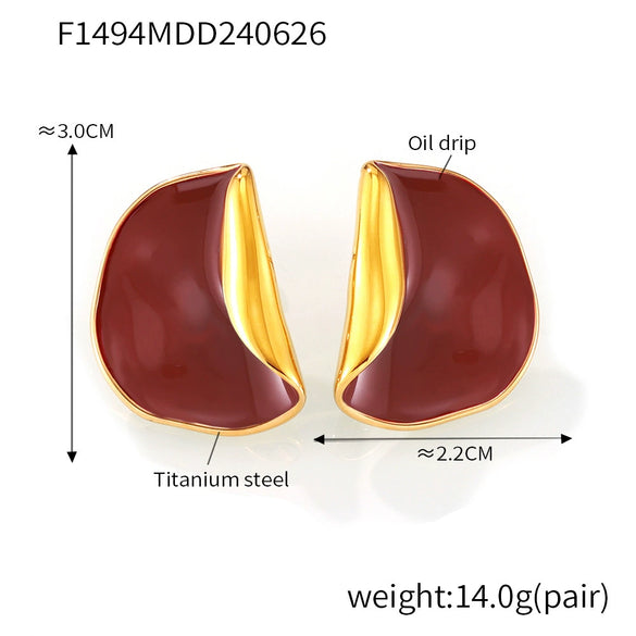 Simple Light Luxury Geometric Stainless Steel Earrings With Glaze Ear Buckle And Electroplating For Women