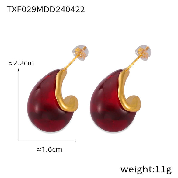 Simple Light Luxury Geometric Stainless Steel Earrings With Glaze Ear Buckle And Electroplating For Women