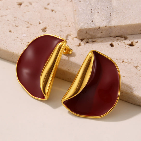 Simple Light Luxury Geometric Stainless Steel Earrings With Glaze Ear Buckle And Electroplating For Women