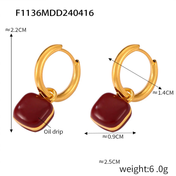 Simple Light Luxury Geometric Stainless Steel Earrings With Glaze Ear Buckle And Electroplating For Women