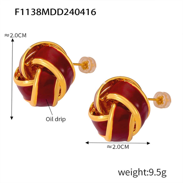 Simple Light Luxury Geometric Stainless Steel Earrings With Glaze Ear Buckle And Electroplating For Women