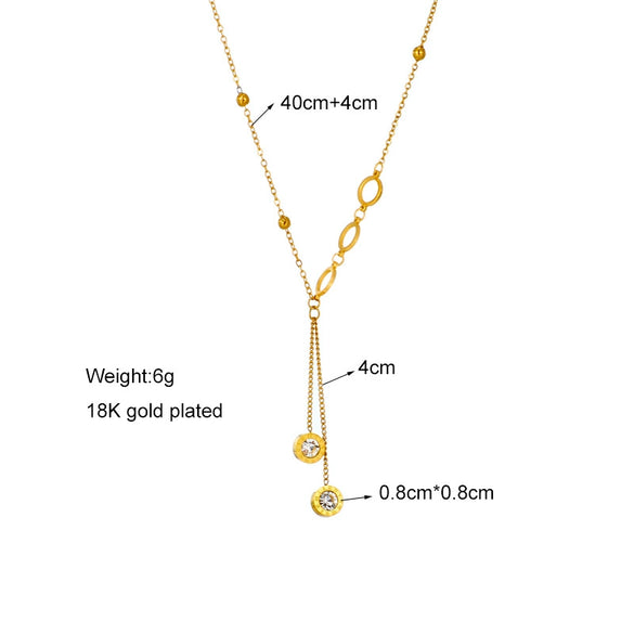 Simple Light Luxury Long Tassel Diamondembedded Irregular Circle Pendant Titanium Steel Necklace With Geometric Pattern And Electroplating Treatment