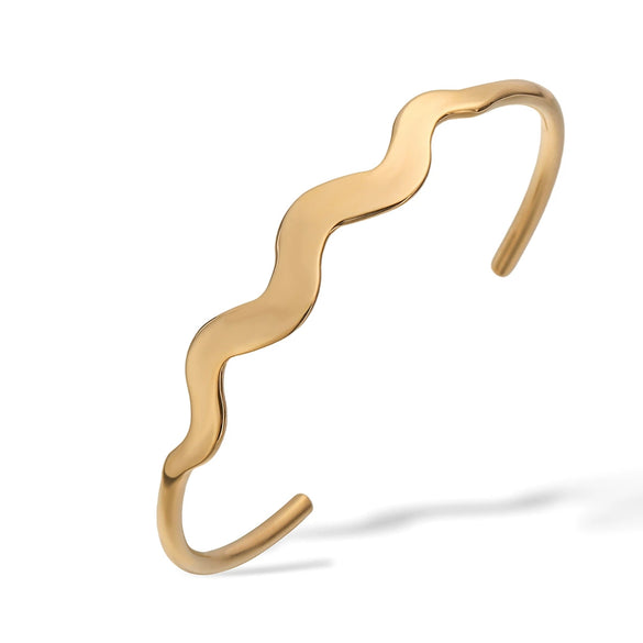 Simple Light Luxury Wave Stainless Steel Bracelet With 18K Gold Plating