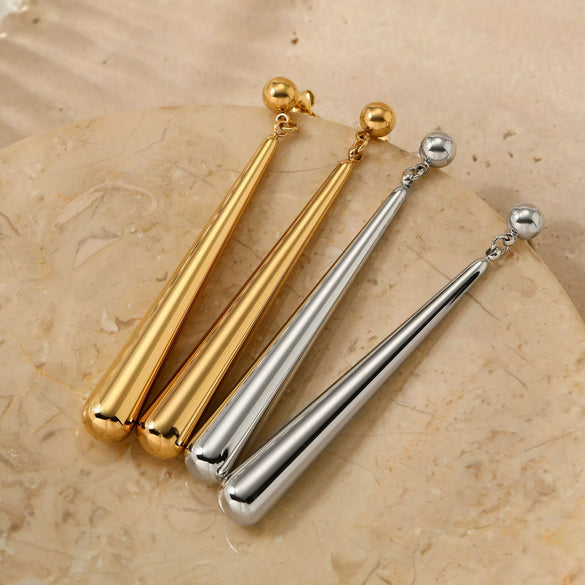 Simple Long Drop Earrings For Women Stainless Steel Polished Electroplated