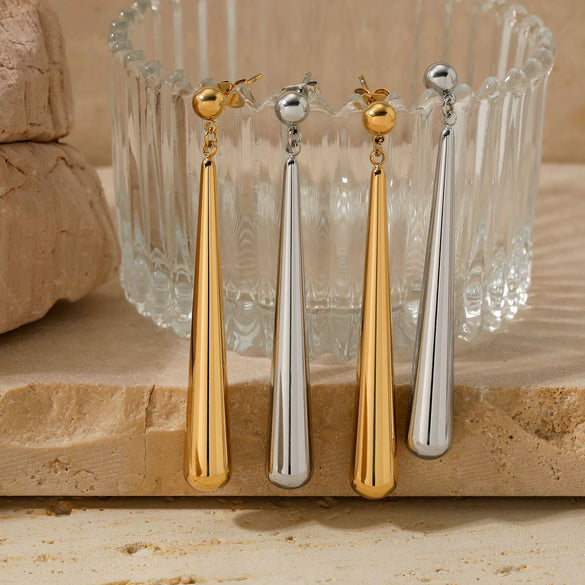 Simple Long Drop Earrings For Women Stainless Steel Polished Electroplated