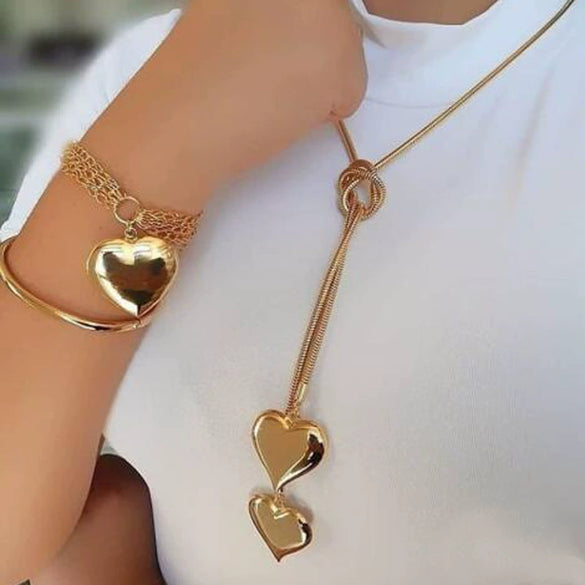 Simple Love Female Personality Creative Long Sweater Chain Jewelry Alloy Heart Shaped Electroplated