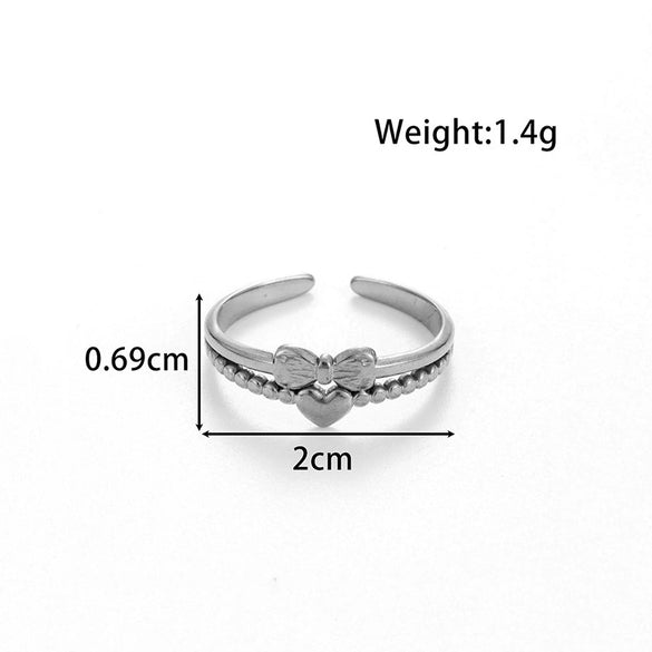 Simple Love Heart Shaped Bow Titanium Steel Opening Adjustable Ring With Electroplating
