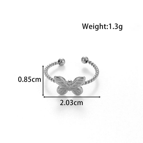 Simple Love Heart Shaped Bow Titanium Steel Opening Adjustable Ring With Electroplating