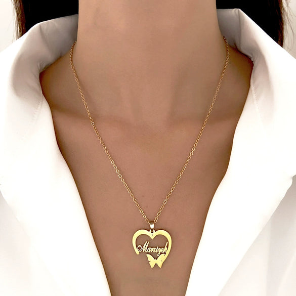 Simple Love Hollow Heart Pendant Necklace For Women Stainless Steel Electroplated Y Shaped Collarbone Chain