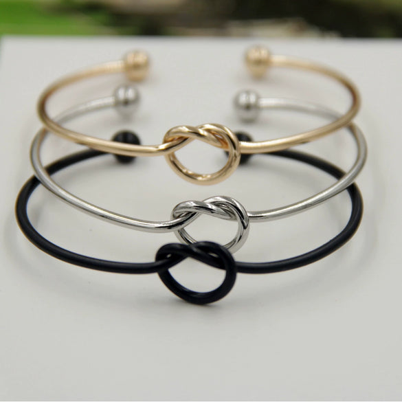 Simple Love Knot Copper Open Bracelet For Women With Electroplated Fashion Jewelry Design