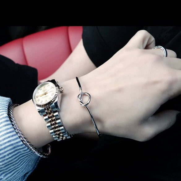 Simple Love Knot Copper Open Bracelet For Women With Electroplated Fashion Jewelry Design