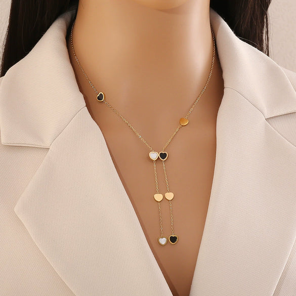 Simple Love Yshaped Stainless Steel Necklace With Star And Heart Shape Electroplated For Women
