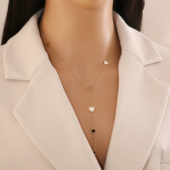 Simple Love Yshaped Stainless Steel Necklace With Star And Heart Shape Electroplated For Women